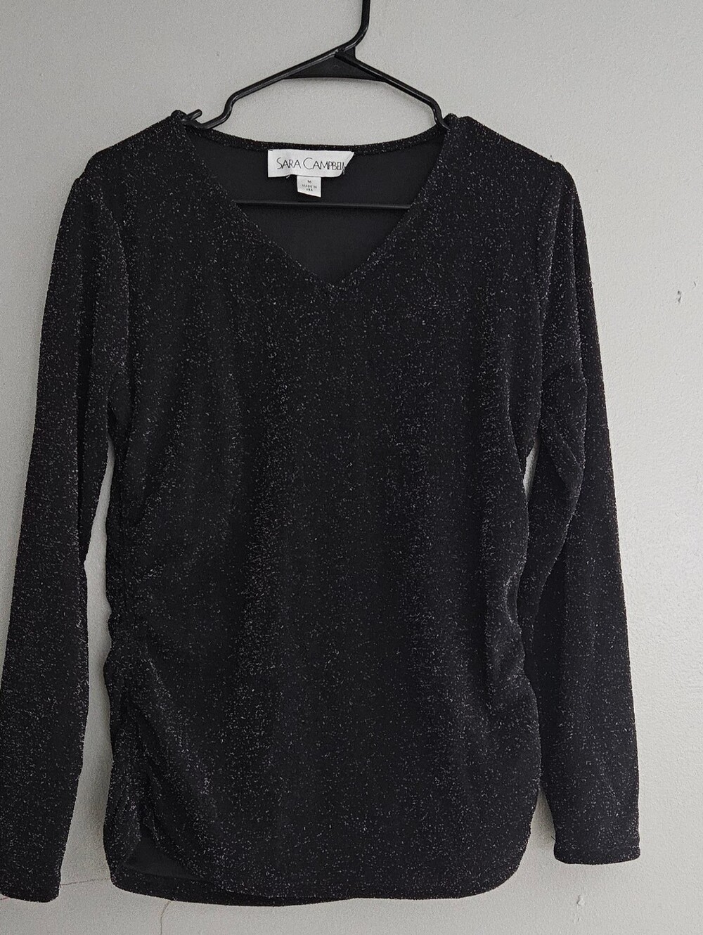Sara Campbell Black Sparkle V-Neck Long Sleeve Top